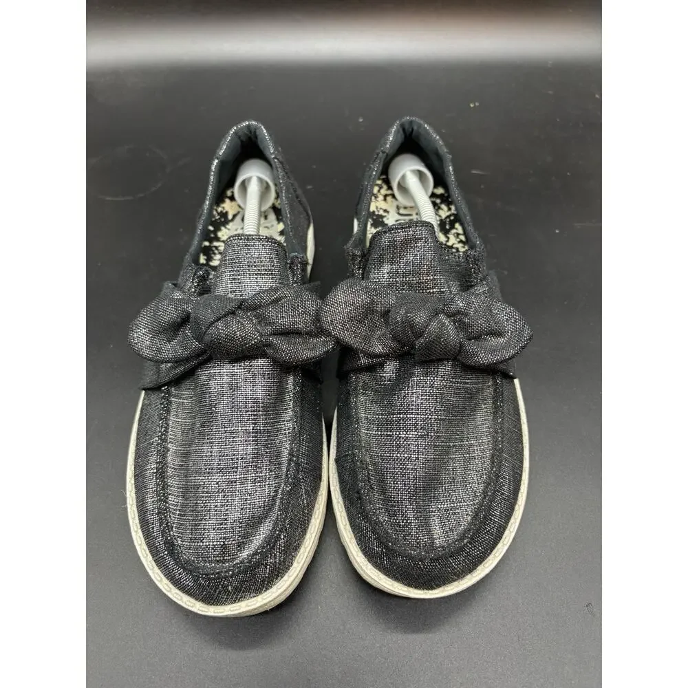 Hey Dude Wendy Bow Shimmer Black Loafer Womens Size 8 43684-001